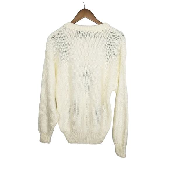 Vintage Oakton Cream & Gray Diamond Accent  Grandma Sweater Sz Large - Picture 2 of 4